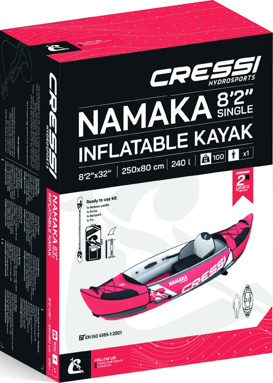 Cressi Namaka Ikayak 8'2'', aufblasbar, 1 Person, 3 Luftkammern, verstellbare Sitze, Rot