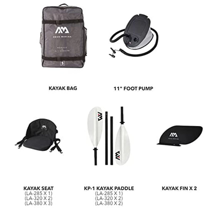 Aqua Marina Laxo-285 Kajak Set, aufblasbar, 1 Person, 285 x 90 cm, Paddel, Pumpe, Rucksack