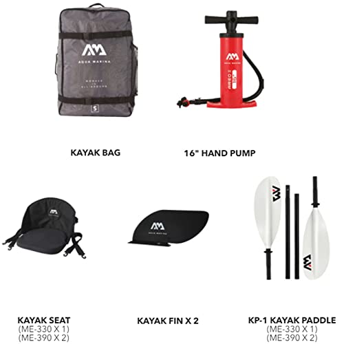 Aqua Marina Memba 390x90 cm, Kajak Set, aufblasbar, 2 Personen, Paddel, Pumpe, Rucksack