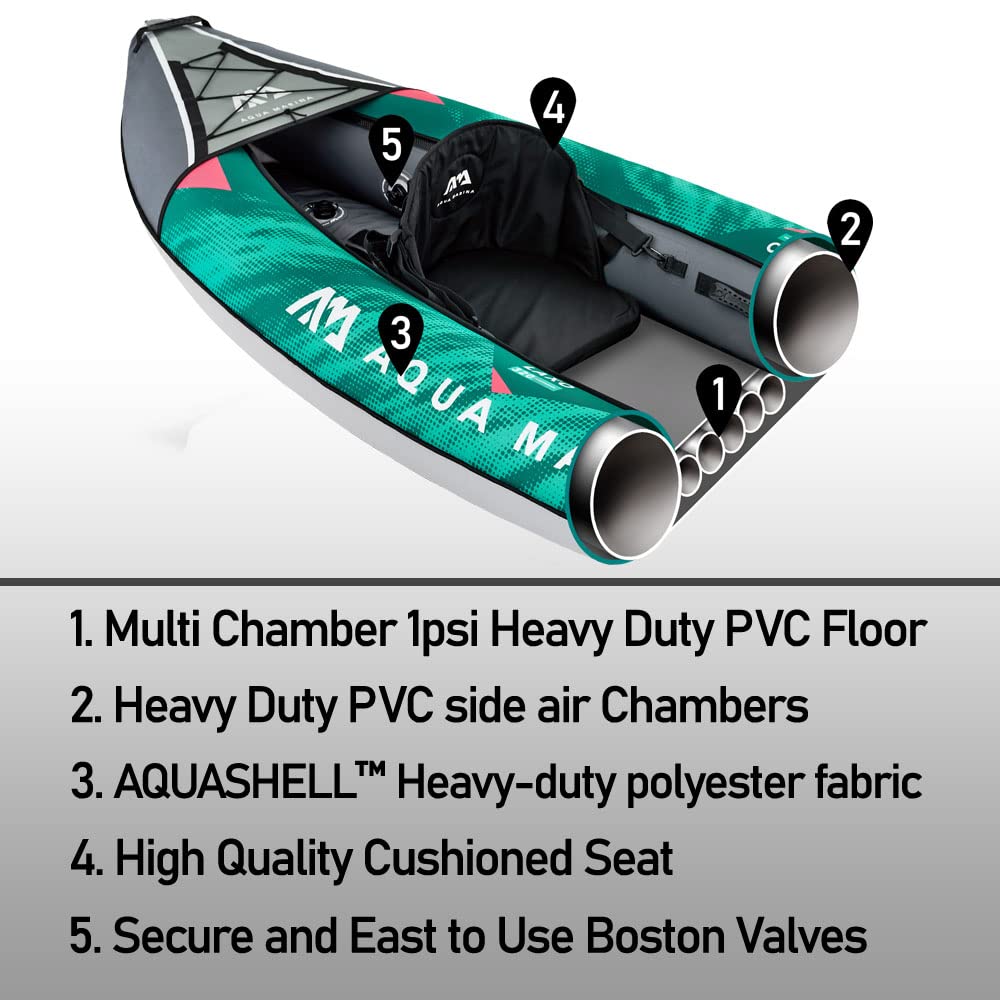 Aqua Marina Laxo-285 Kajak Set, aufblasbar, 1 Person, 285 x 90 cm, Paddel, Pumpe, Rucksack