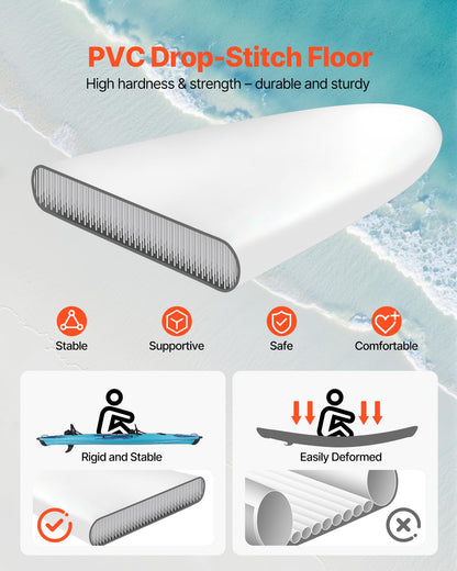 VEVOR Kajak, 2 Personen, Freizeit, 318 kg Tragkraft, PVC Drop-Stitch, gepolsterter Sitz, 2 Paddel, Pumpe & Tasche