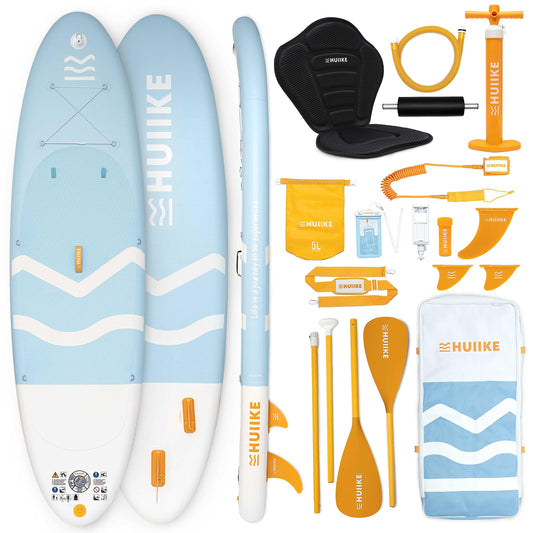 HUIIKE SUP Board 305x84x15 cm, aufblasbar, mit Paddel, Finnen, Pumpe, bis 130 kg, stabil & rutschfest