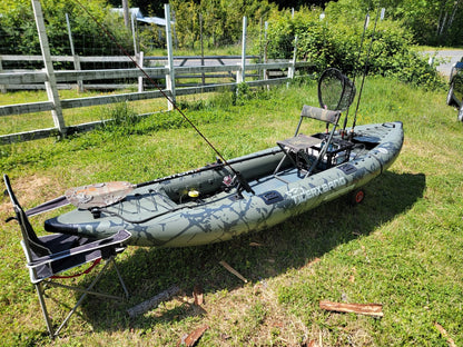 TIGERXBANG Kajak 386x102x27 cm, aufblasbar, abnehmbarer Sitz, SUP-Set, Pumpe, Alu-Paddel, Rucksack, Angeln/Touring