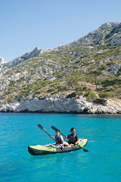 Sevylor Yukon Kajak, 2 Personen, aufblasbar, Faltkajak, Kanadier, Packsack, 382 x 98 cm, Grün/Schwarz